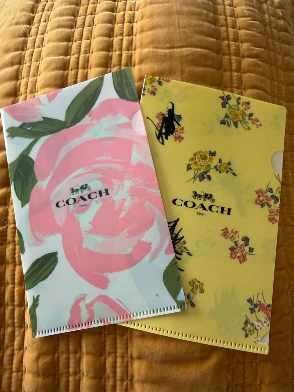 Coach Floral Document Folders in Pink and Yellow - Set of 2
